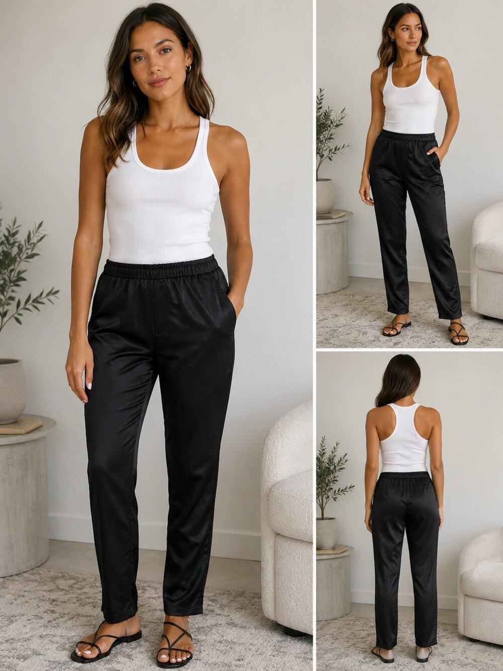 Vintage Lin Ying Ying 100% Silk Black Pants | Straight Leg | Made in Hong Kong
